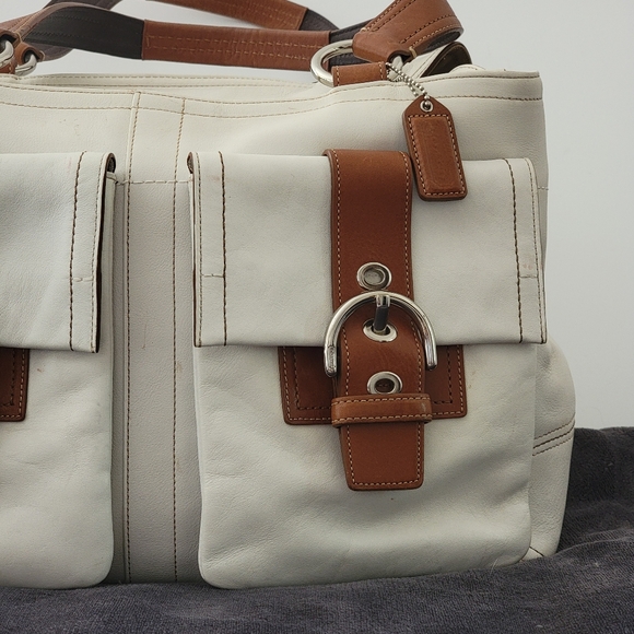 Coach 2007 White Leather Soho Satchel Tote Bag Purse 6468 Shopper Neutrals - Picture 13 of 16